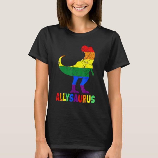 Allysaurus LGB  Dinosaur Rainbow Flag Ally LGBT Pr T-Shirt (Front)