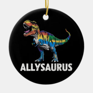 Allysaurus LGBT Dinosaur Rainbow Flag Ally LGBT  Ceramic Ornament