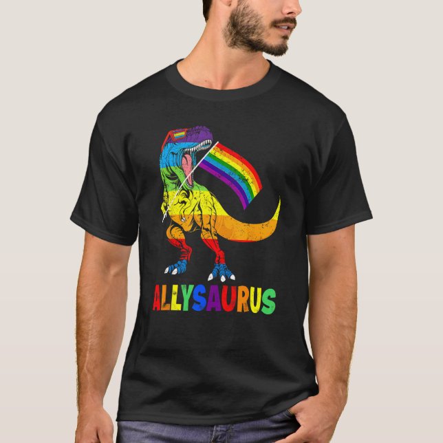 Allysaurus LGBT Shirt Dinosaur Rainbow Flag Ally L (Front)