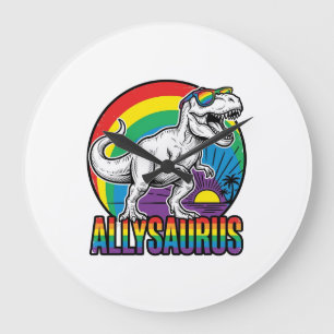 Allysaurus Rainbow Dinosaur Vintage T-Shirt Design Large Clock