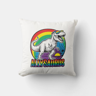 Allysaurus Rainbow Dinosaur Vintage T-Shirt Design Throw Pillow