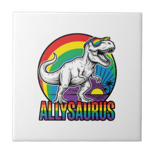 Allysaurus Rainbow Dinosaur Vintage T-Shirt Design Tile