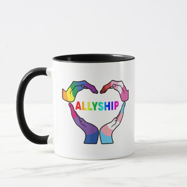 Allyship Heart LGBT Support Protect Kids Rainbow F Mug (Left)