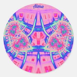 ALMA ~ Pink Blue and Green BRIGHT FUN! ~  Classic  Round Sticker
