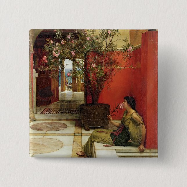 Alma-Tadema | An Oleander, 1882 2 Inch Square Button (Front)