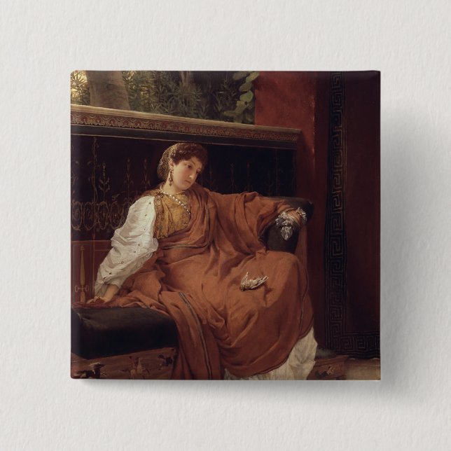 Alma-Tadema | Lesbia Weeping over a Sparrow 2 Inch Square Button (Front)