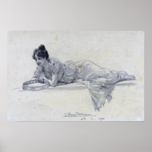Alma-Tadema - Reclining Woman With Tambourine 1901 Poster