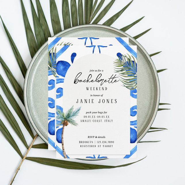 Almafi Vibes Blue Tile Bachelorette Party Weekend Invitation (Creator Uploaded)