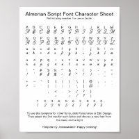 Almerian Script Font Character Sheet for Zazzle