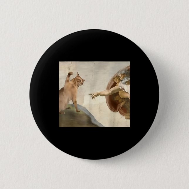 Almighty Slap Funny Cat God Creation Of Adam Meme  2 Inch Round Button (Front)