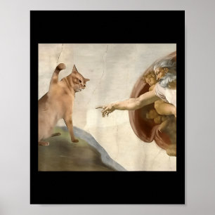 Almighty Slap Funny Cat God Creation Of Adam Meme  Poster
