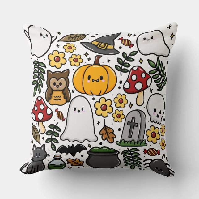 Almofada com estampa fofa de Halloween Throw Pillow (Front)