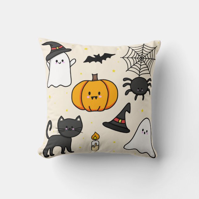 Almofada fofa com desenho Happy Halloween Throw Pillow (Front)