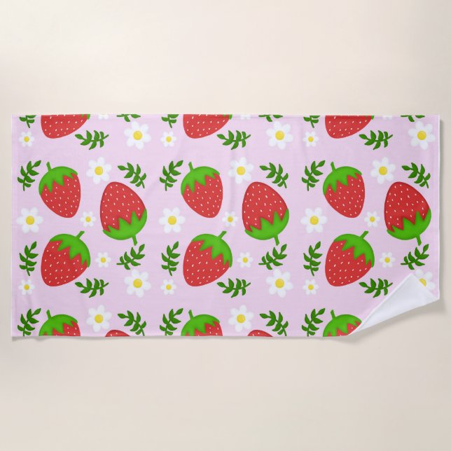 Almofada fofa continuous design strawberries botto beach towel (Front)