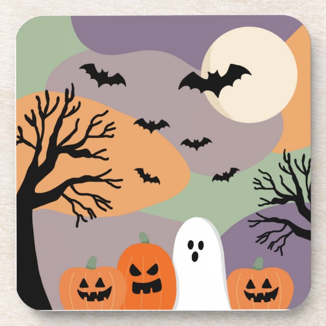 Almofada noite de halloween abóboras e fantasmas coaster (Front)