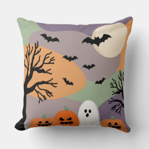 Almofada noite de halloween abóboras e fantasmas throw pillow