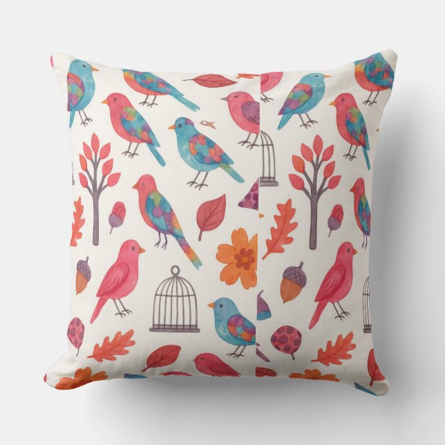 Almofada Pássaros e Flores DESING Throw Pillow (Front)