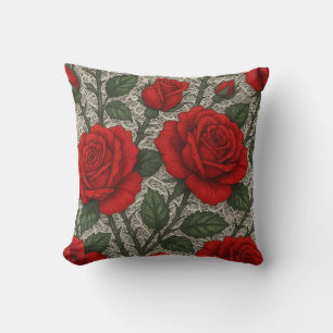 Almofada Red Roses on White Arts Throw Pillow