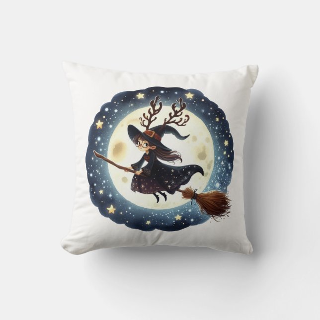 Almofada Viagem da Bruxa Natalina Throw Pillow (Front)