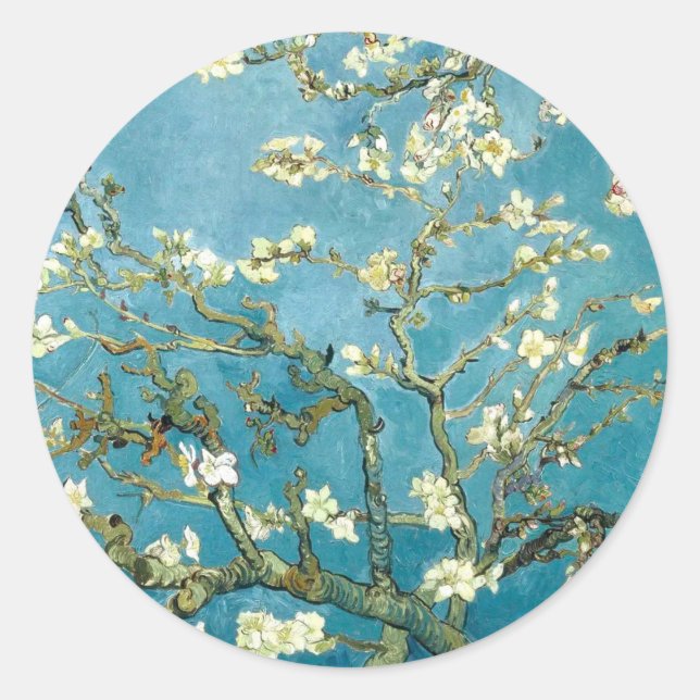 Almond blossom (1890) Vincent Van Gogh Fine Art Classic Round Sticker (Front)