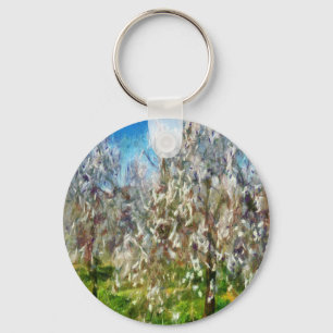 Almond Blossom Pointillism Dot Art Painting Keychain
