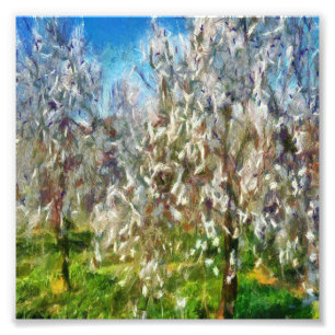 Almond Blossom Pointillism Dot Art Painting Photo Print