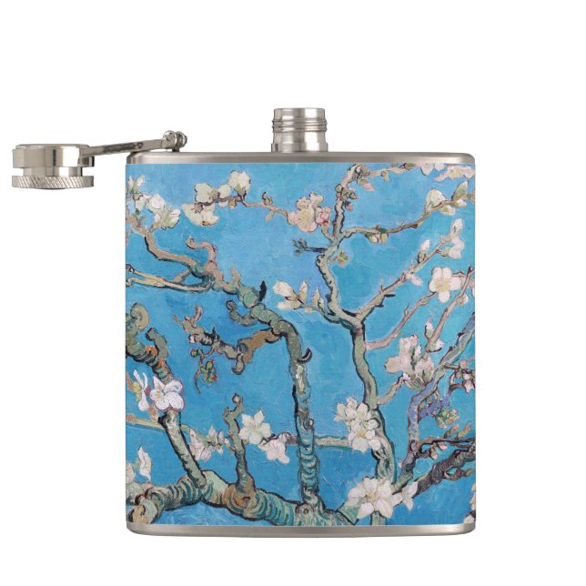 Almond Blossoms Blue Vincent van Gogh Art Painting Hip Flask (Opened)