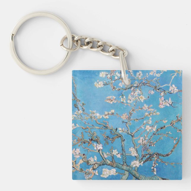 Almond Blossoms Blue Vincent van Gogh Art Painting Keychain (Front)