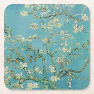 Almond Blossoms by Vincent Van Gogh Fine Art Square Paper Coaster