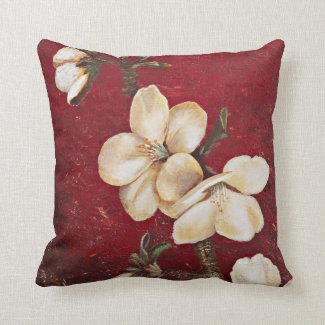 Almond Blossoms on Deep Red Throw Pillow