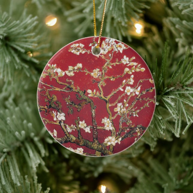 Almond Blossoms Red Vincent van Gogh Art Painting Ceramic Ornament (Tree)