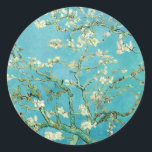 Almond Blossoms | Vincent van Gogh Classic Round Sticker<br><div class="desc">Almond Blossoms (1890) by Dutch artist Vincent van Gogh (1853-1890). Van Gogh's Almond Blossoms painting showcases delicate white flowers set against a vibrant turquoise sky, symbolizing new life and renewal. Inspired by Japanese art, the elegant branches and flowing lines create a sense of serenity and natural beauty. The textured brushstrokes...</div>