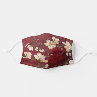 Almond blossoms with red textured background cloth face mask