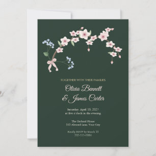 Almond Bough Forest Green Wedding Invitation