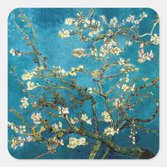 Almond Branches in Bloom Square Stickers (Front)