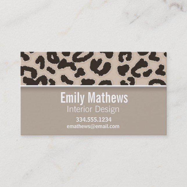 Almond Colour Leopard Animal Print; Personalized Business Card (Front)