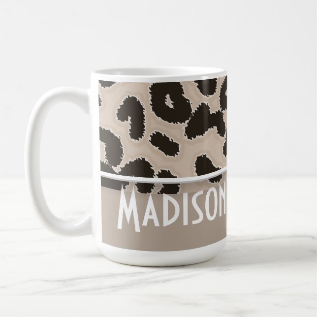 Almond Colour Leopard Animal Print; Personalized Coffee Mug (Left)