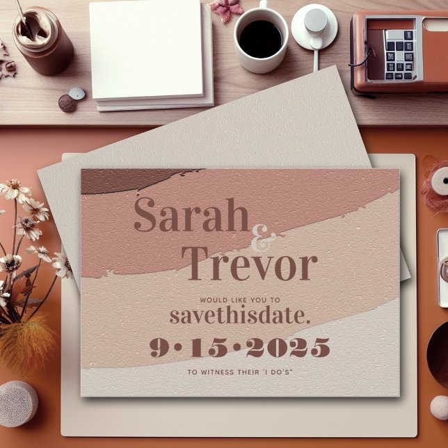 Almond Cream Abstract Bold Retro Fonts Save The Date (Creator Uploaded)