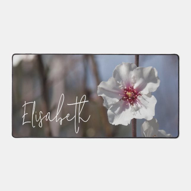   Almond Flower Nature Spring Modern Add Your Name Desk Mat (Front)