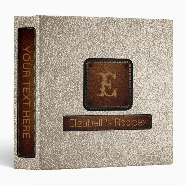 Almond Leather Elegant Monogram Binder (Front/Spine)