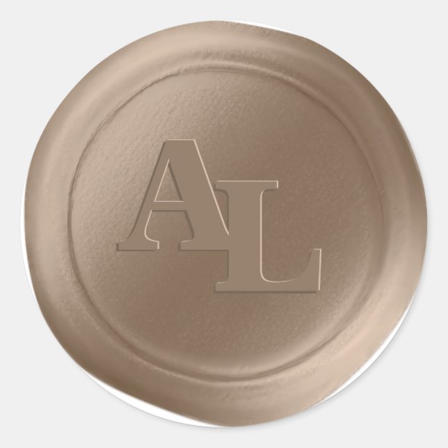 Almond Taupe Wax Seal Monogram Wedding Stickers (Front)