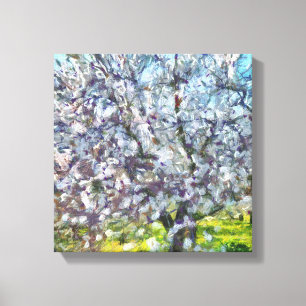 Almond Tree Blossom Dotted Art Style Painting Canvas Print
