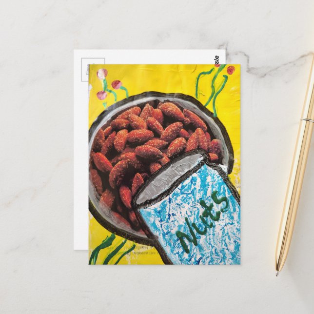 Almonds Mixed Media Collage Postcard (Front/Back In Situ)