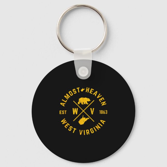 Almost heaven west virginia wv bear and state map keychain (Front)