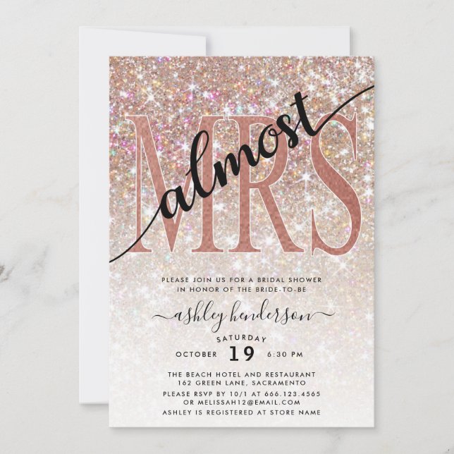 Almost MRS Bridal Shower Champagne Glitter Invitation (Front)