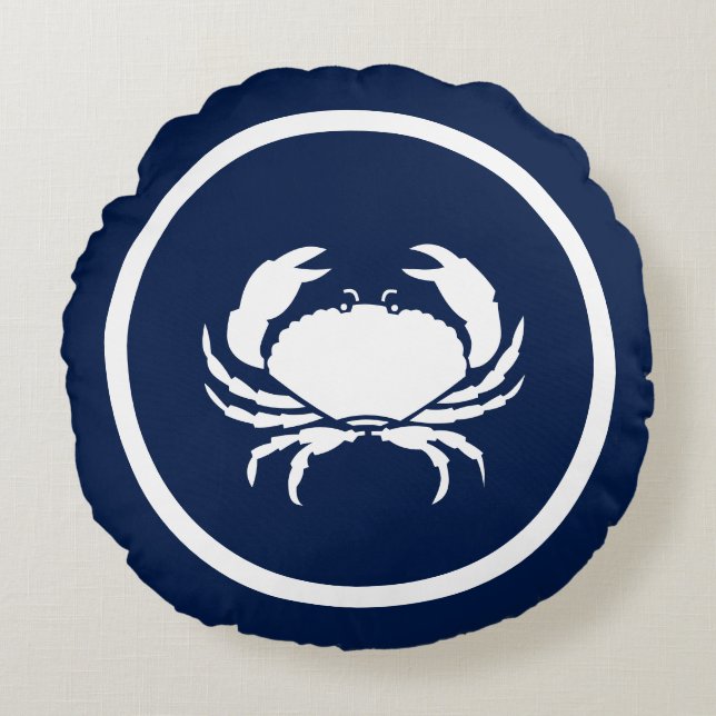 Almost Navy blue and white Lobster CRAB nautical Round Pillow (Front)