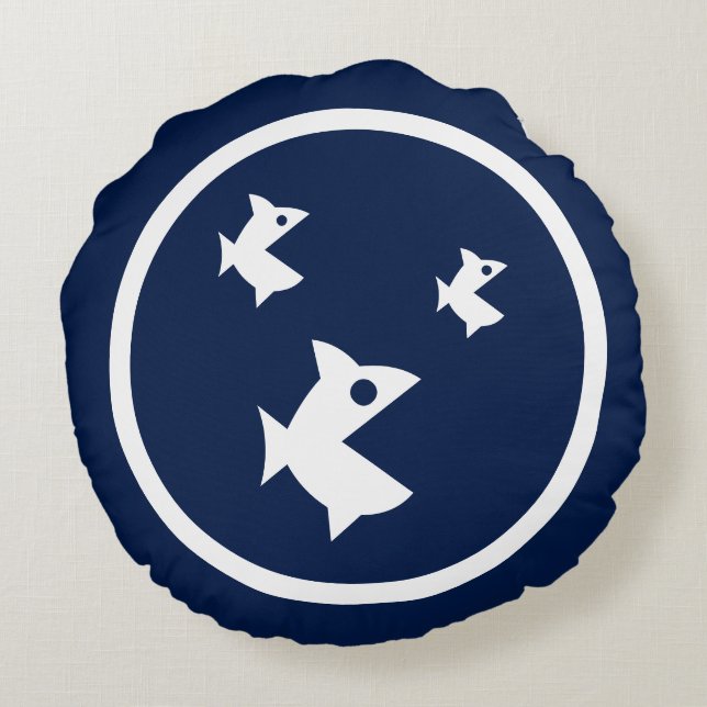 Almost Navy blue fish nautical Round Pillow (Back)