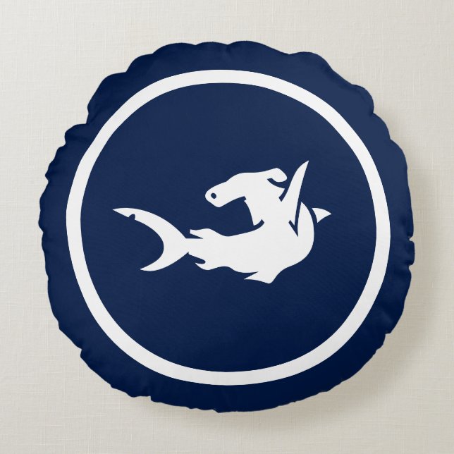 Almost Navy blue hammerhead shark nautical Round Pillow (Front)