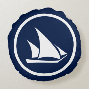 Almost Navy blue Sailboat Seahorses nautical Round Pillow