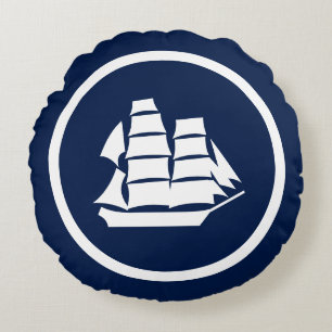 Almost Navy blue Sailboat Seahorses nautical Round Pillow